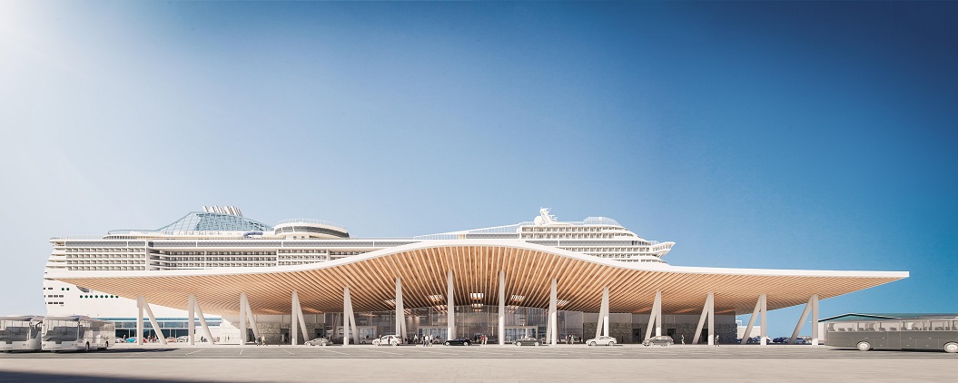 Southampton ferry terminal with its sweeping roof and waterfront setting